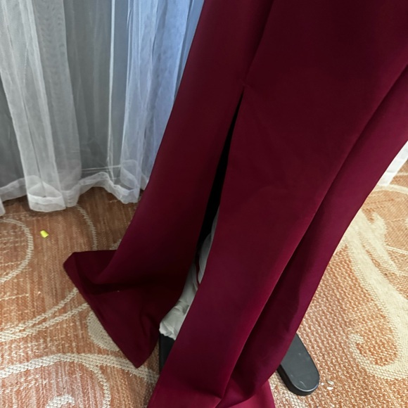 Aveline Slit Burgundy Maxi Off The Shoulder Long Formal Dress (1Q0006) - Picture 5 of 11